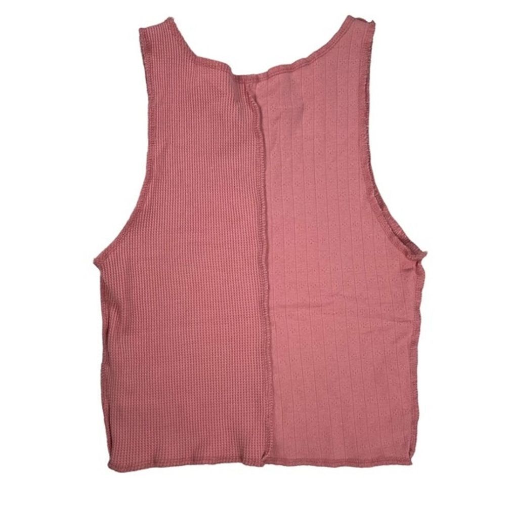 American Eagle Pink Exposed Seam Waffle Cropped Knit Tank Top XS | Y2K Indie - Picture 3 of 8